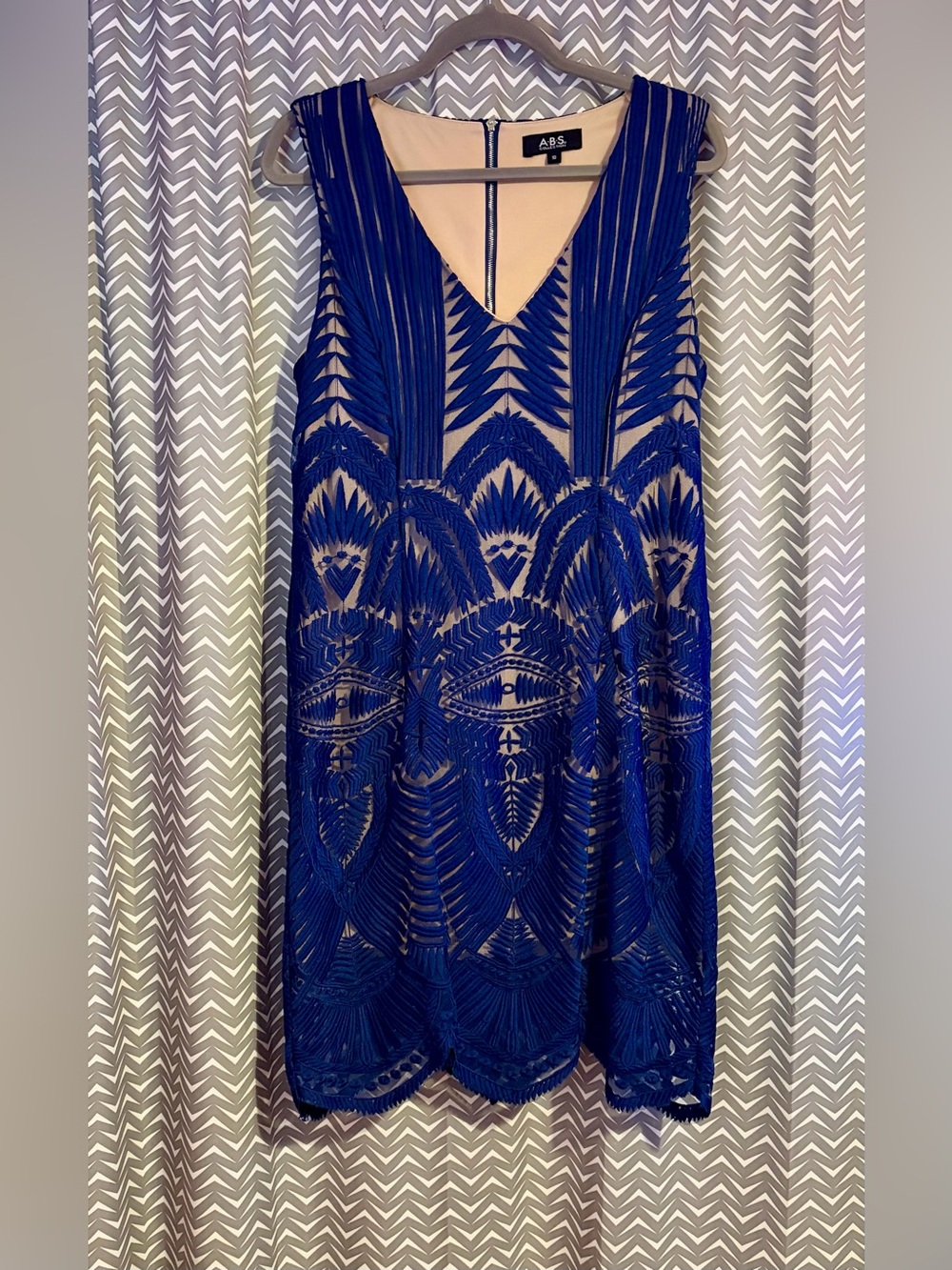 ABS by Allen Schwartz | Blue Art Deco Cocktail Dress, size 10
